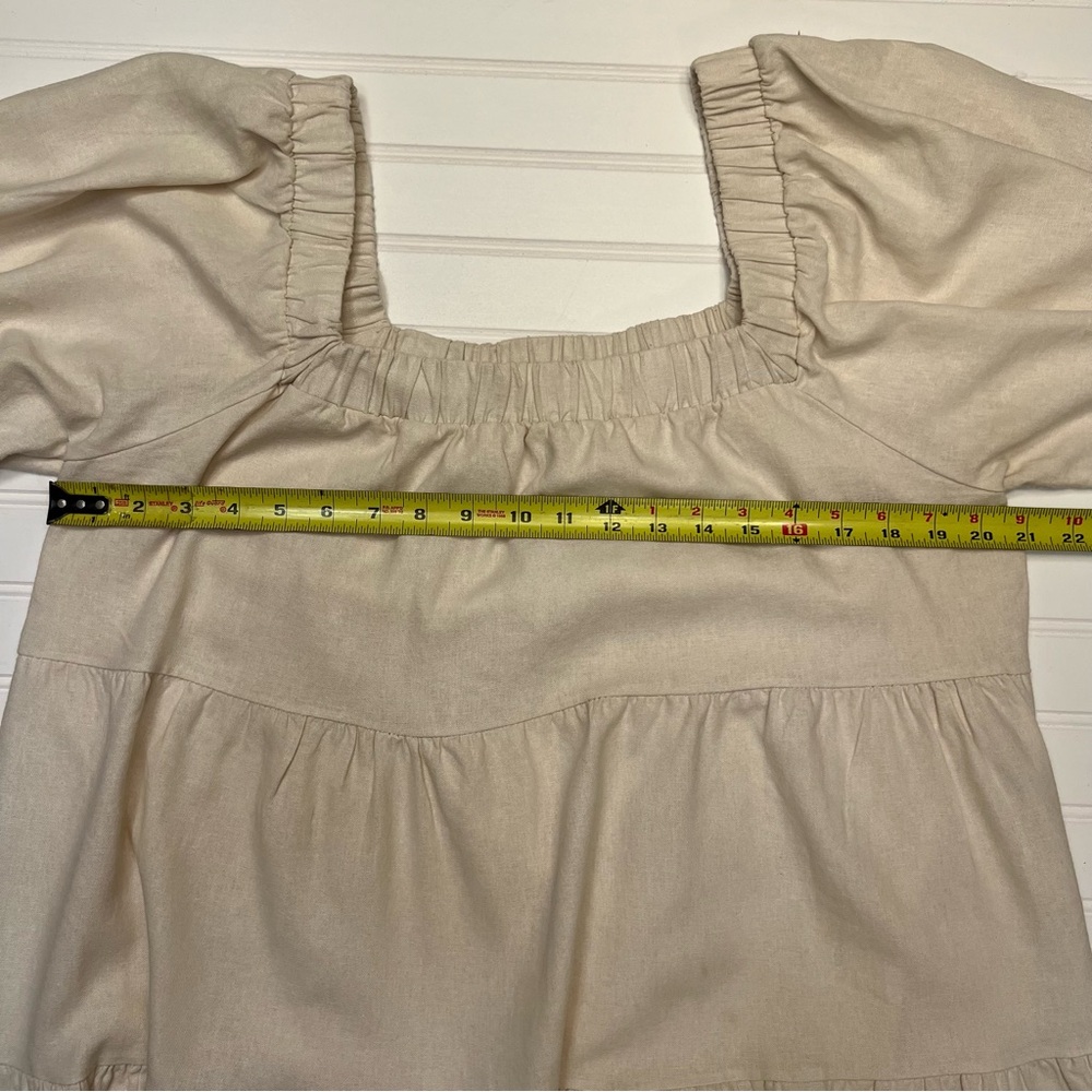 Saints & Hearts Cream Off-Shoulder Puff Sleeve Linen Blend Mini Dress Size L - Picture 10 of 11